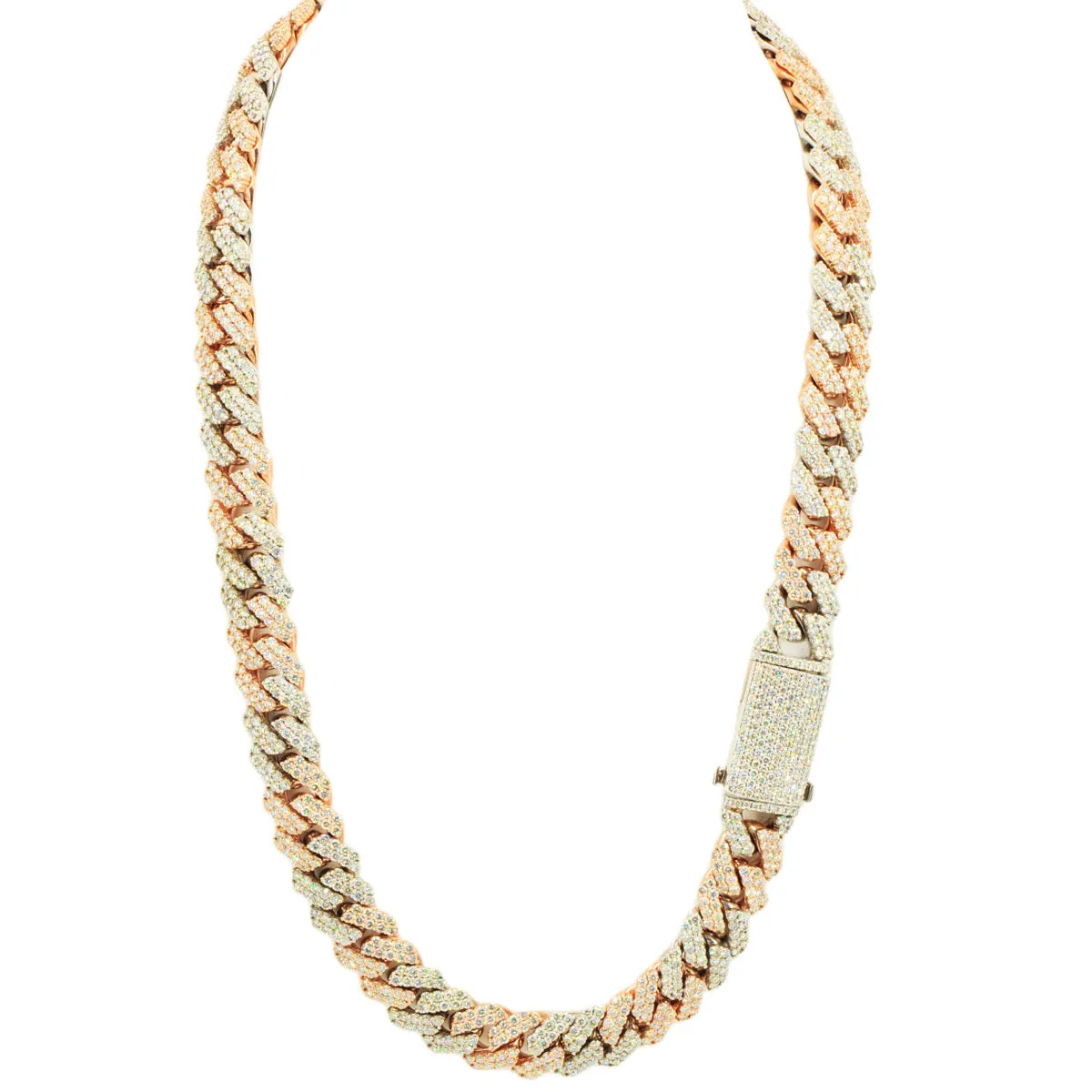 10k 2-Tone White and Rose Gold 28ctw Solid Miami Cuban Chain 22"