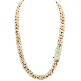 10k 2-Tone White and Rose Gold 28ctw Solid Miami Cuban Chain 22"