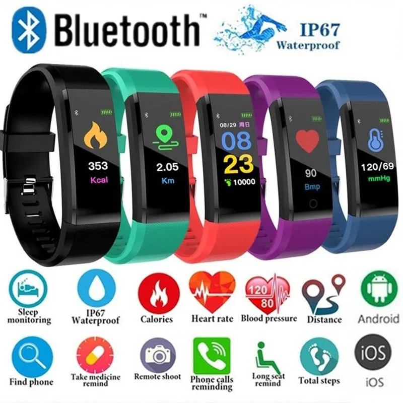 115 Plus Bluetooth Smart Watch Heart Rate Monitor Smart Watch Fitness Tracker Bracelet Waterproof Smart Wristband