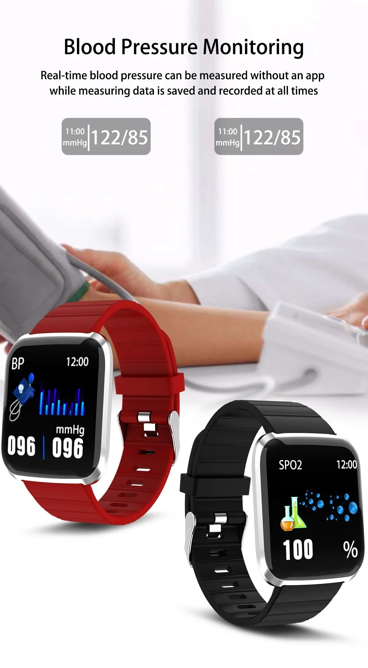 116 Pro Smart Watch (with Fitness Tracker, HR & BP Monitor, Push Messages and more)