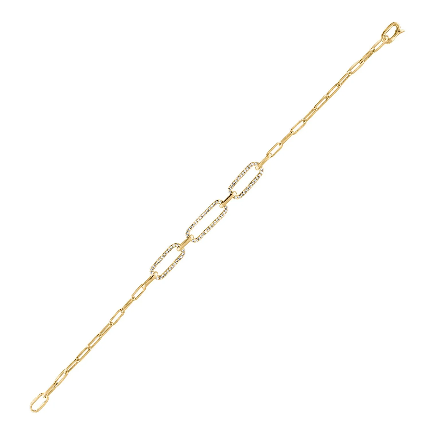 14KT GOLD DIAMOND THREE OPEN RECTANGLE LINK BRACELET