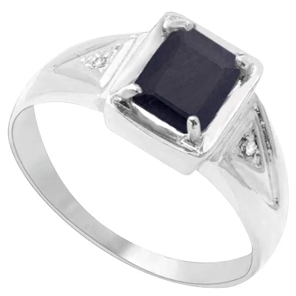 1.60 CT GENUINE BLACK SAPPHIRE & DIAMOND 925 STERLING SILVER RING