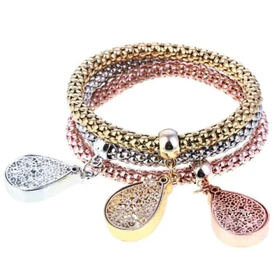 3 Pcs/Set Heart Charm Crystal Bracelets & Bangles