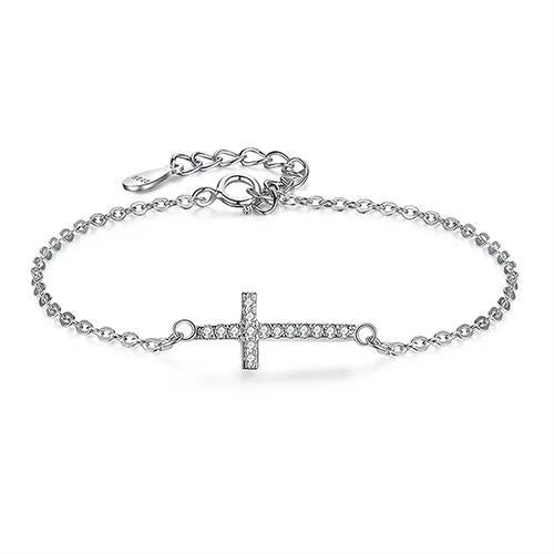 925 Sterling Silver Sideways Cross Bracelet