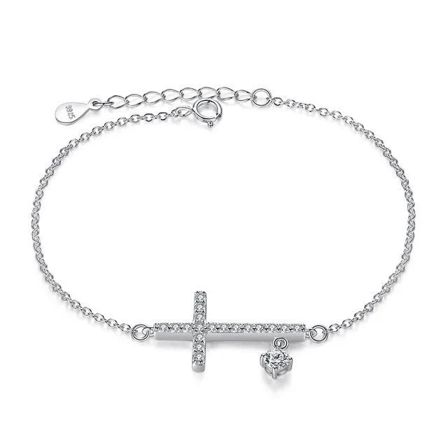 925 Sterling Silver Sideways Cross Bracelet