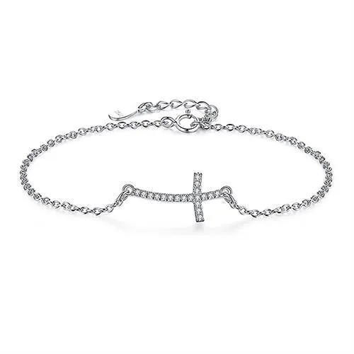 925 Sterling Silver Sideways Cross Bracelet