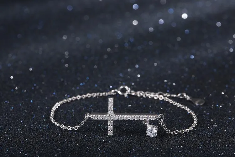 925 Sterling Silver Sideways Cross Bracelet