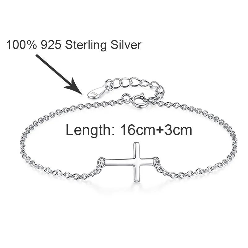 925 Sterling Silver Sideways Cross Bracelet