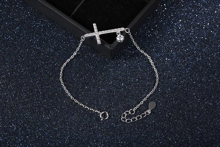 925 Sterling Silver Sideways Cross Bracelet