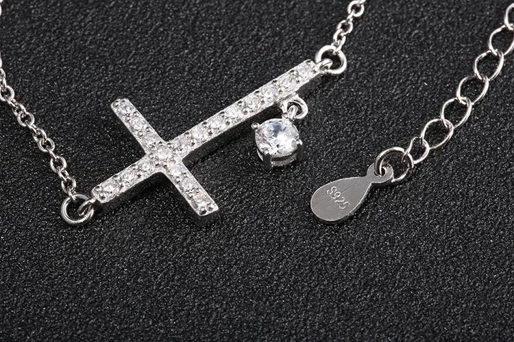 925 Sterling Silver Sideways Cross Bracelet