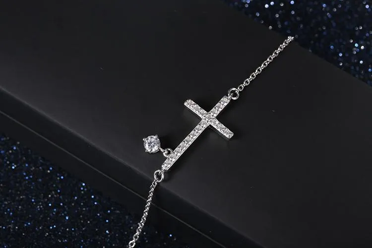 925 Sterling Silver Sideways Cross Bracelet