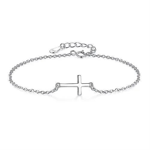 925 Sterling Silver Sideways Cross Bracelet