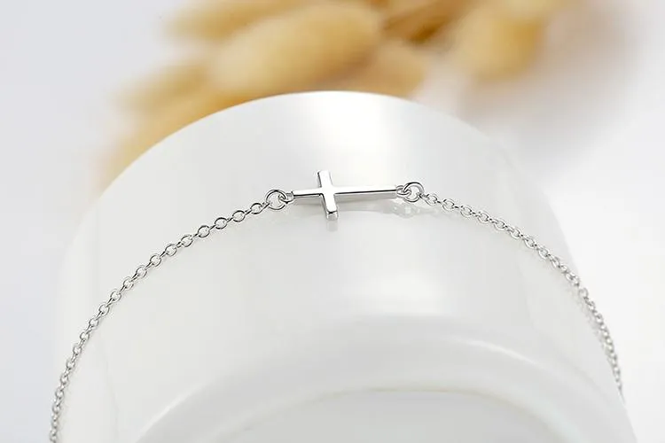 925 Sterling Silver Sideways Cross Bracelet