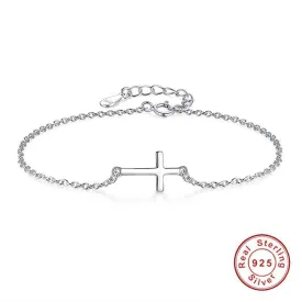 925 Sterling Silver Sideways Cross Bracelet