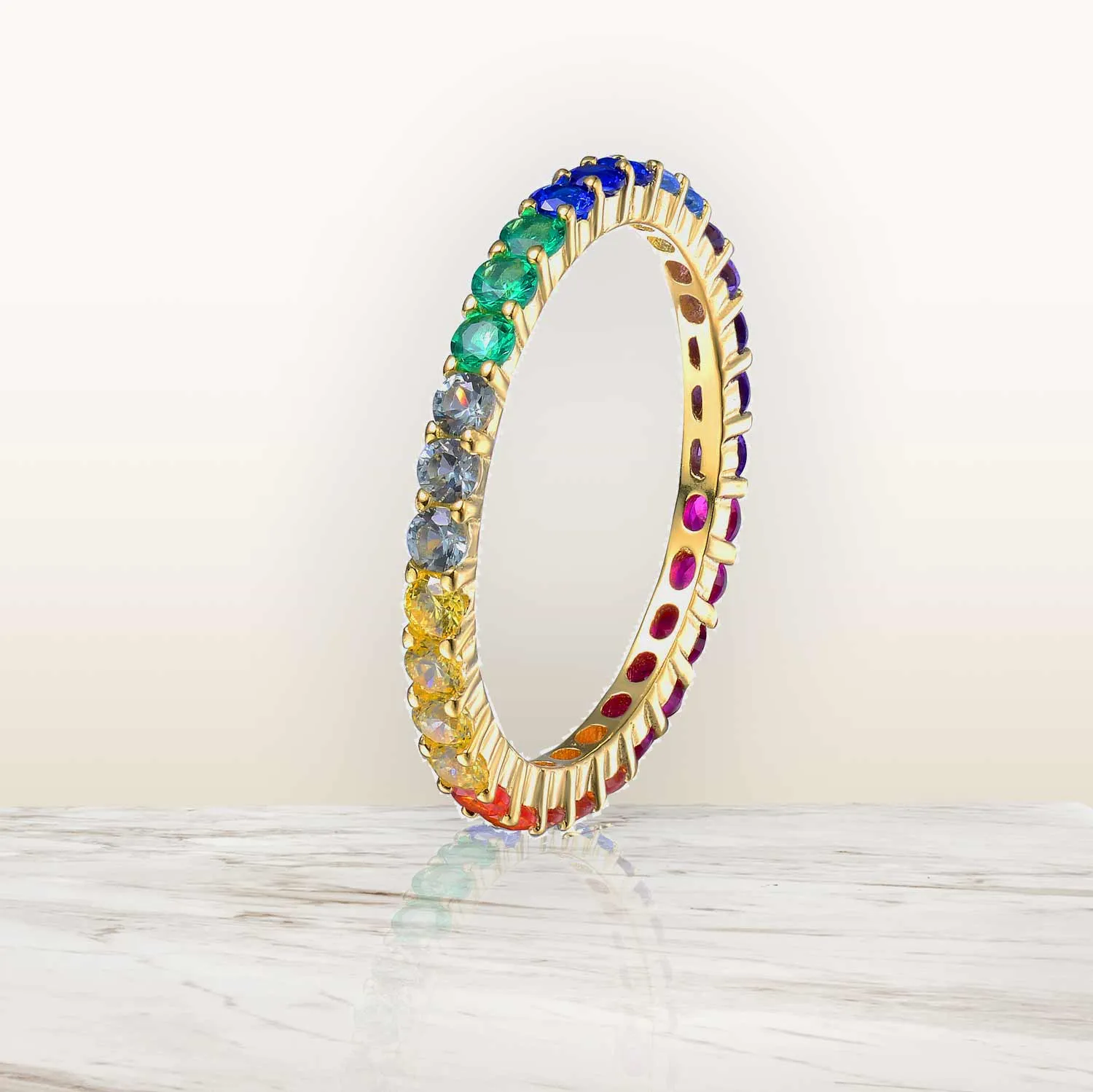 Arc-en-Ciel CZ Eternity Rainbow Golden Ring