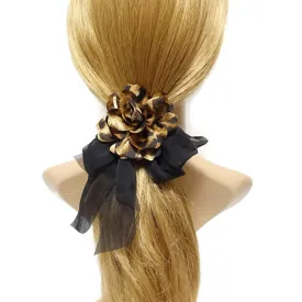 Black Chiffon Bow Flower Hair Elastics Ponytail Holder Women Hair Accessory