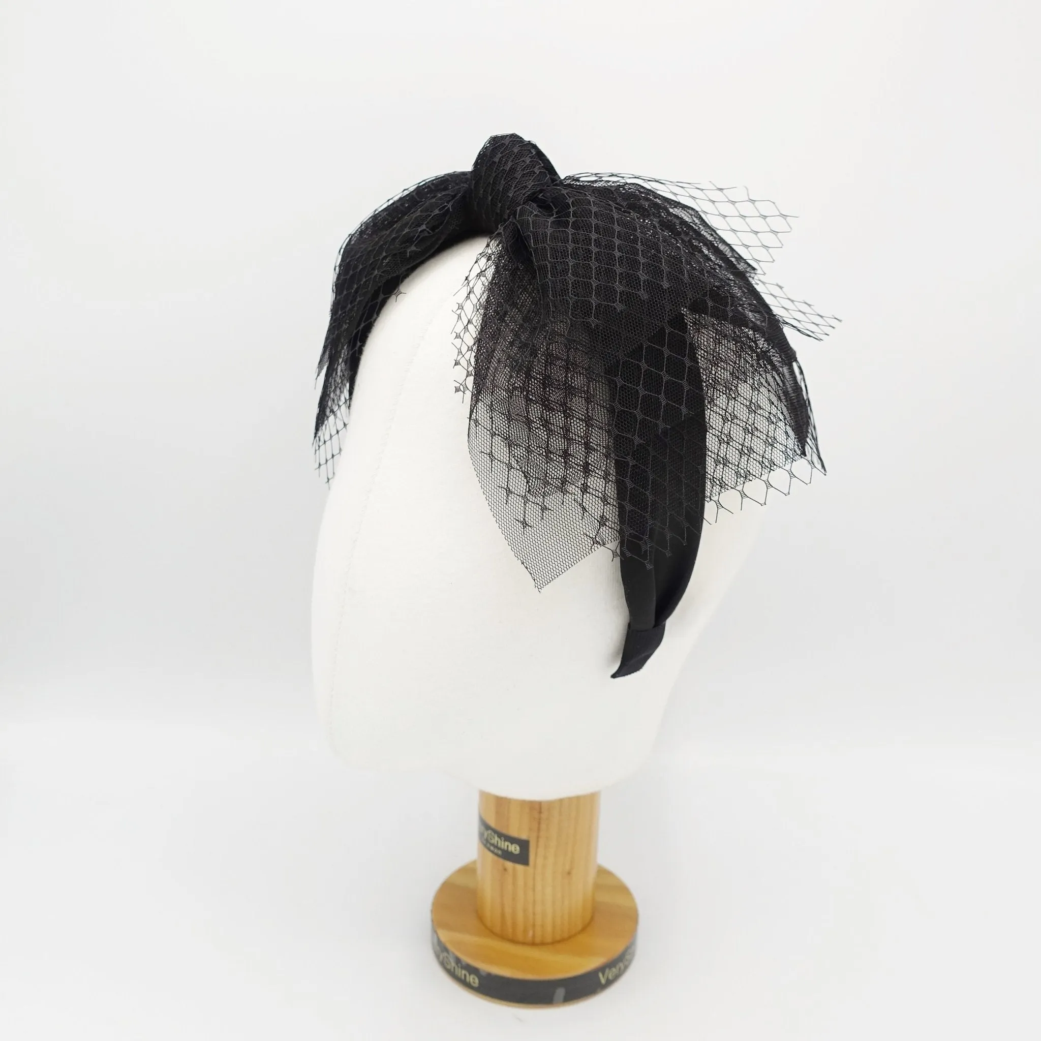 black mesh tulle hair bow voluminous veil bow knot headband fascinator hair accessory for women