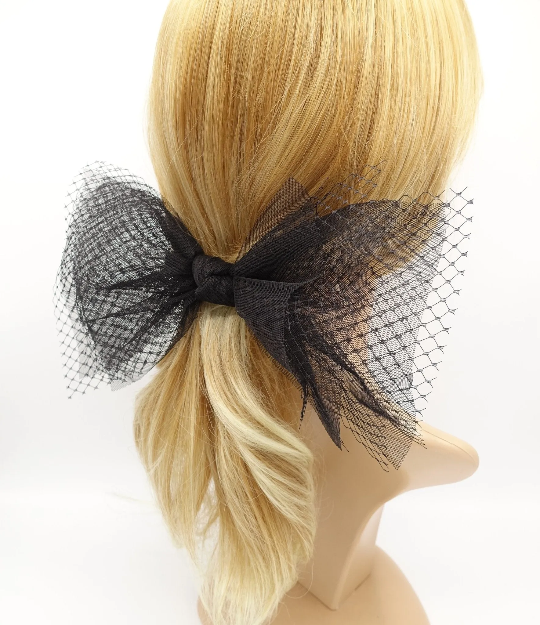 black mesh tulle hair bow voluminous veil bow knot headband fascinator hair accessory for women