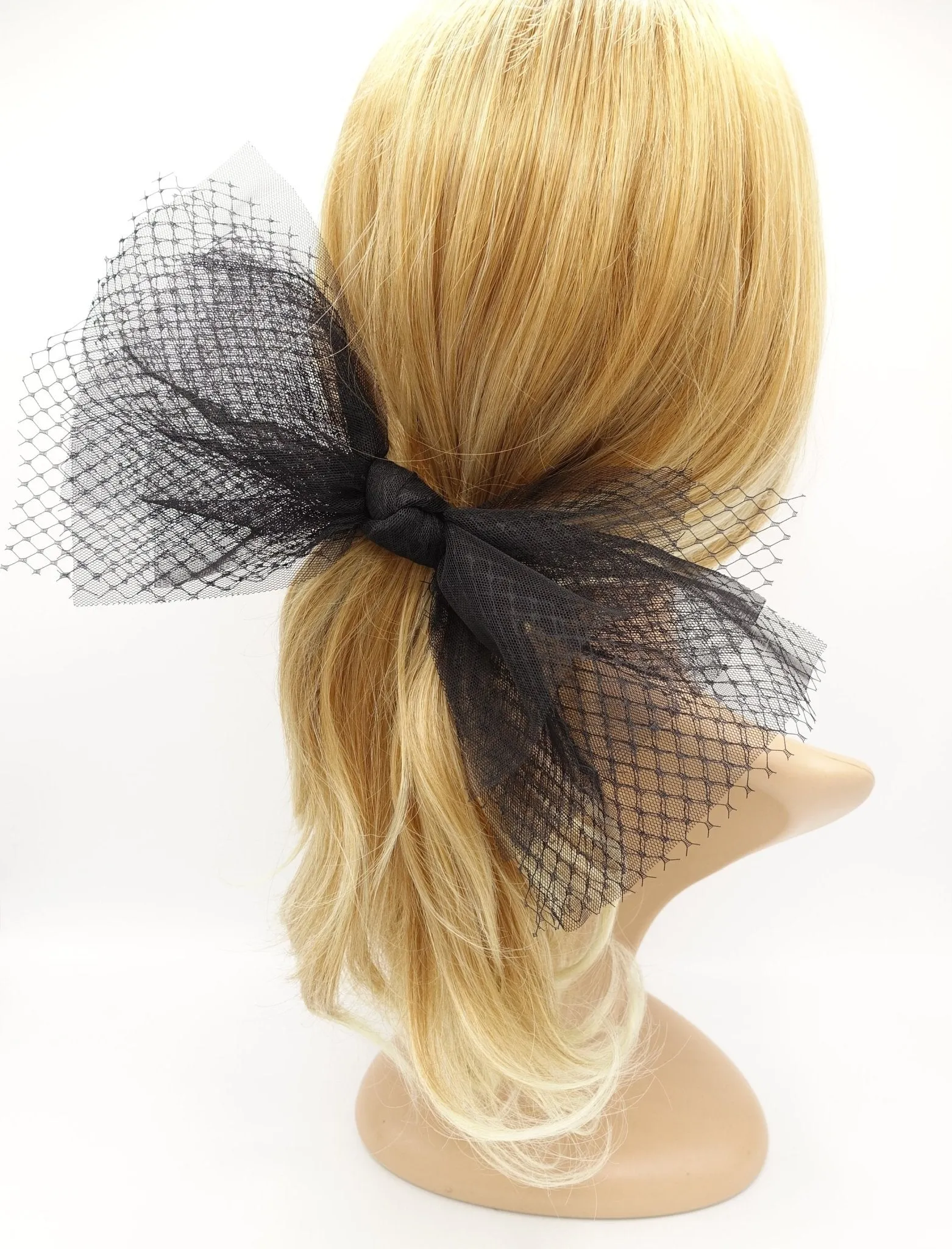 black mesh tulle hair bow voluminous veil bow knot headband fascinator hair accessory for women