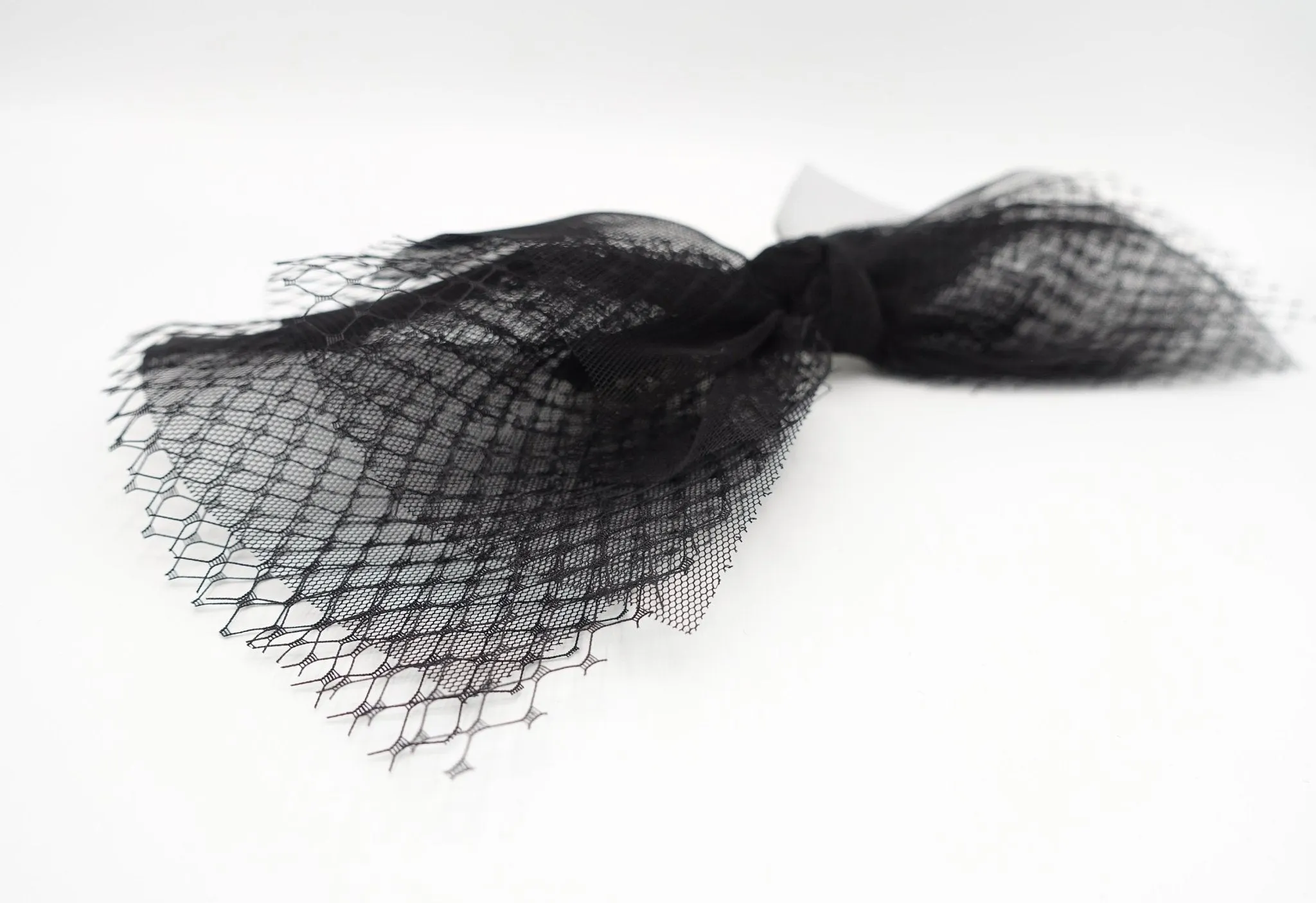 black mesh tulle hair bow voluminous veil bow knot headband fascinator hair accessory for women