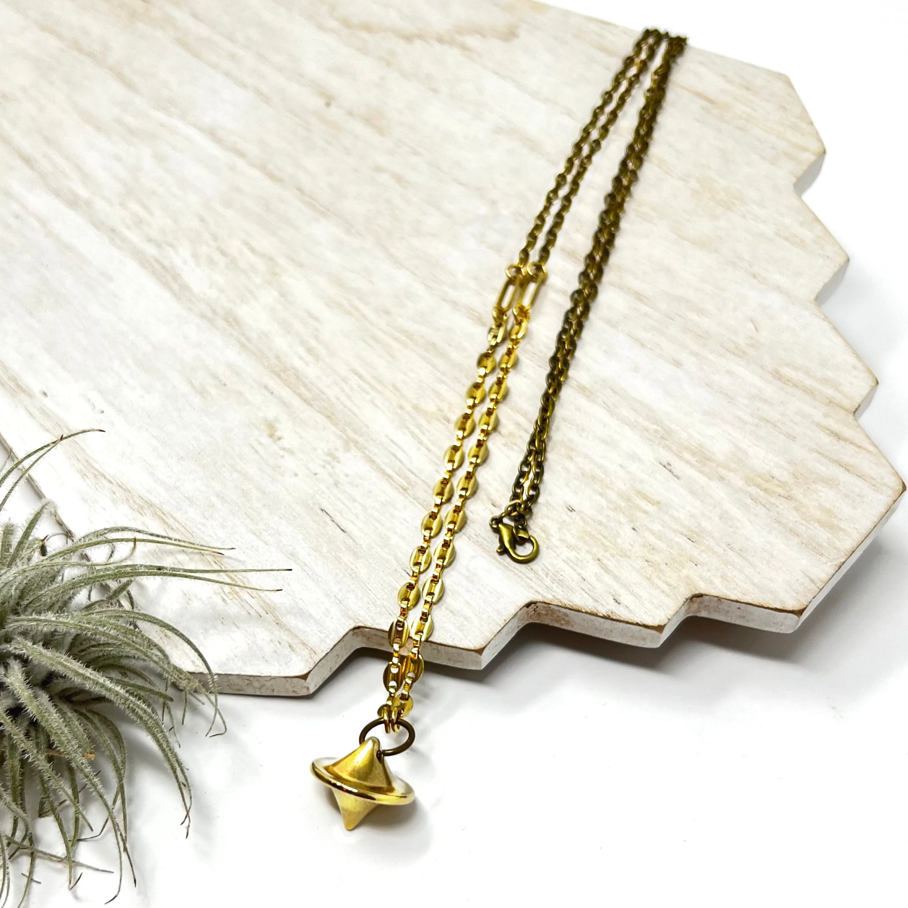 Brass Pendulum Necklace Vintage Chain and Solid Bulb Pendant