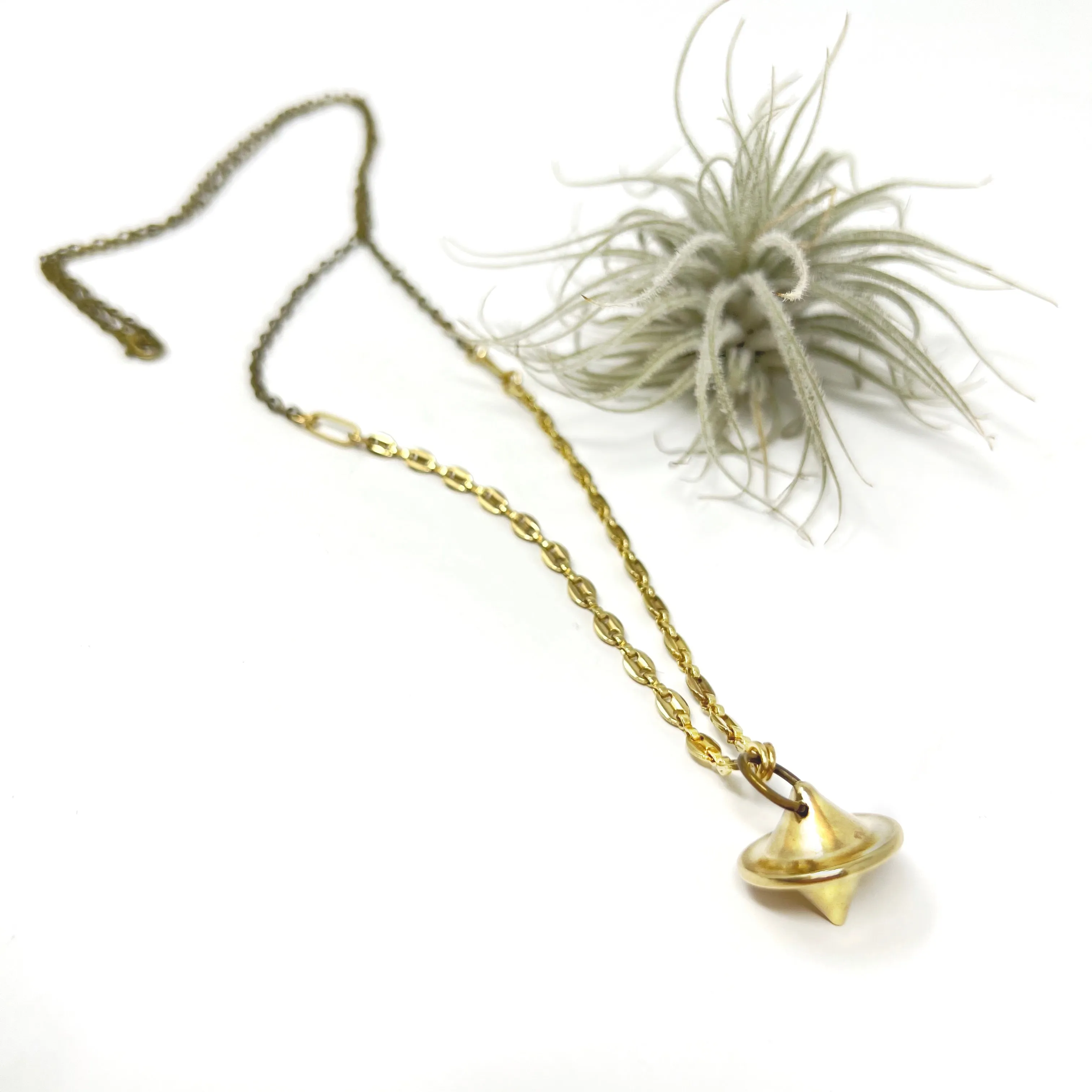 Brass Pendulum Necklace Vintage Chain and Solid Bulb Pendant