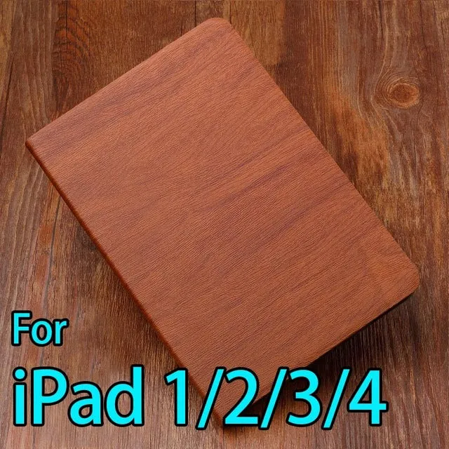 Buy one get one screen film for iPad air2 1 case smart cover for iPad 4 2 3 Fashion PU Wood Grain Leather 2017 free shipping AKR