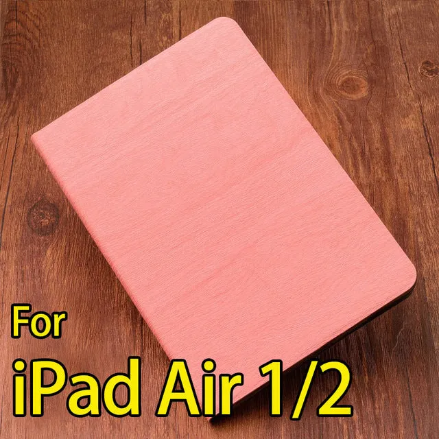 Buy one get one screen film for iPad air2 1 case smart cover for iPad 4 2 3 Fashion PU Wood Grain Leather 2017 free shipping AKR