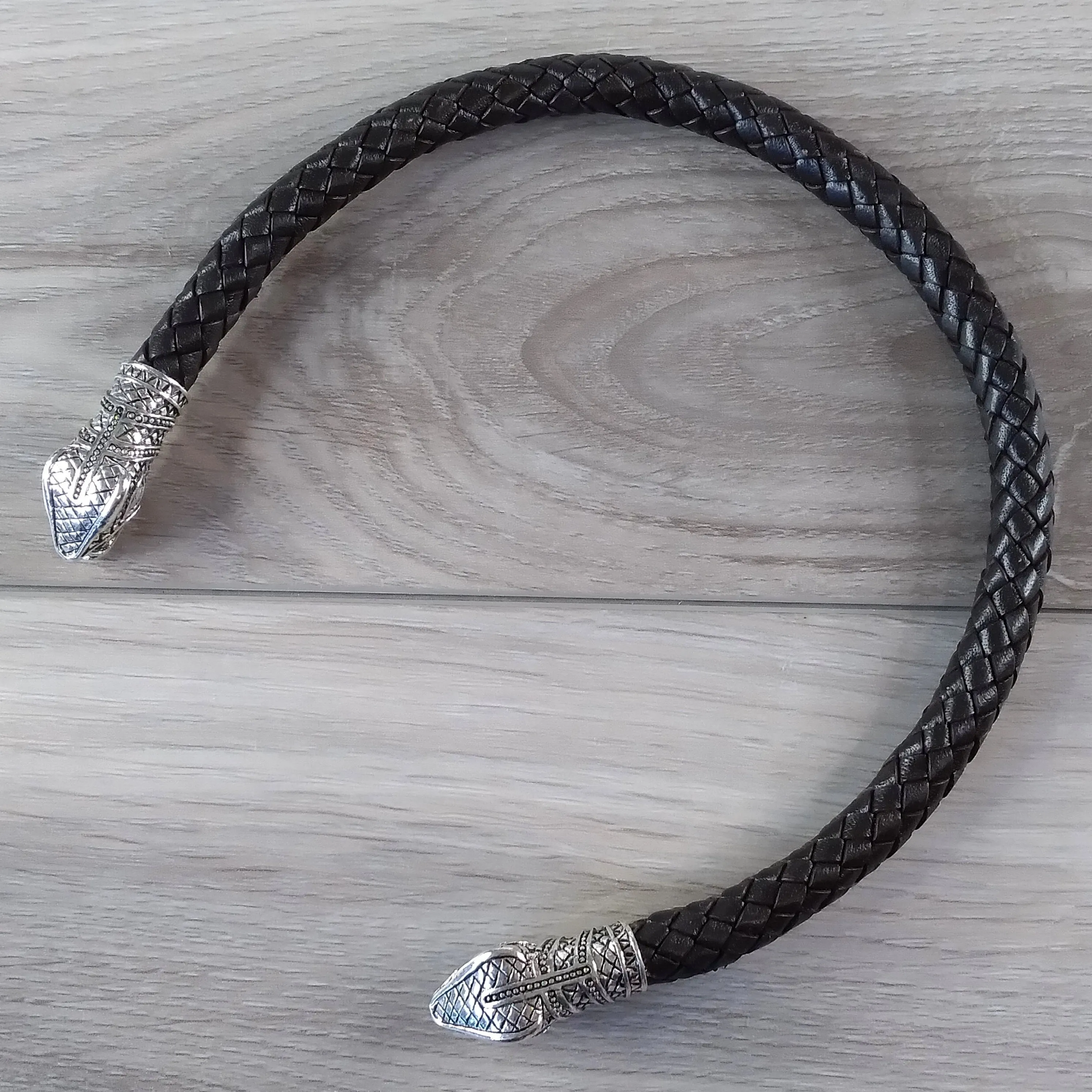 Celtic Torc Silver Snake Brown Leather | Fenris