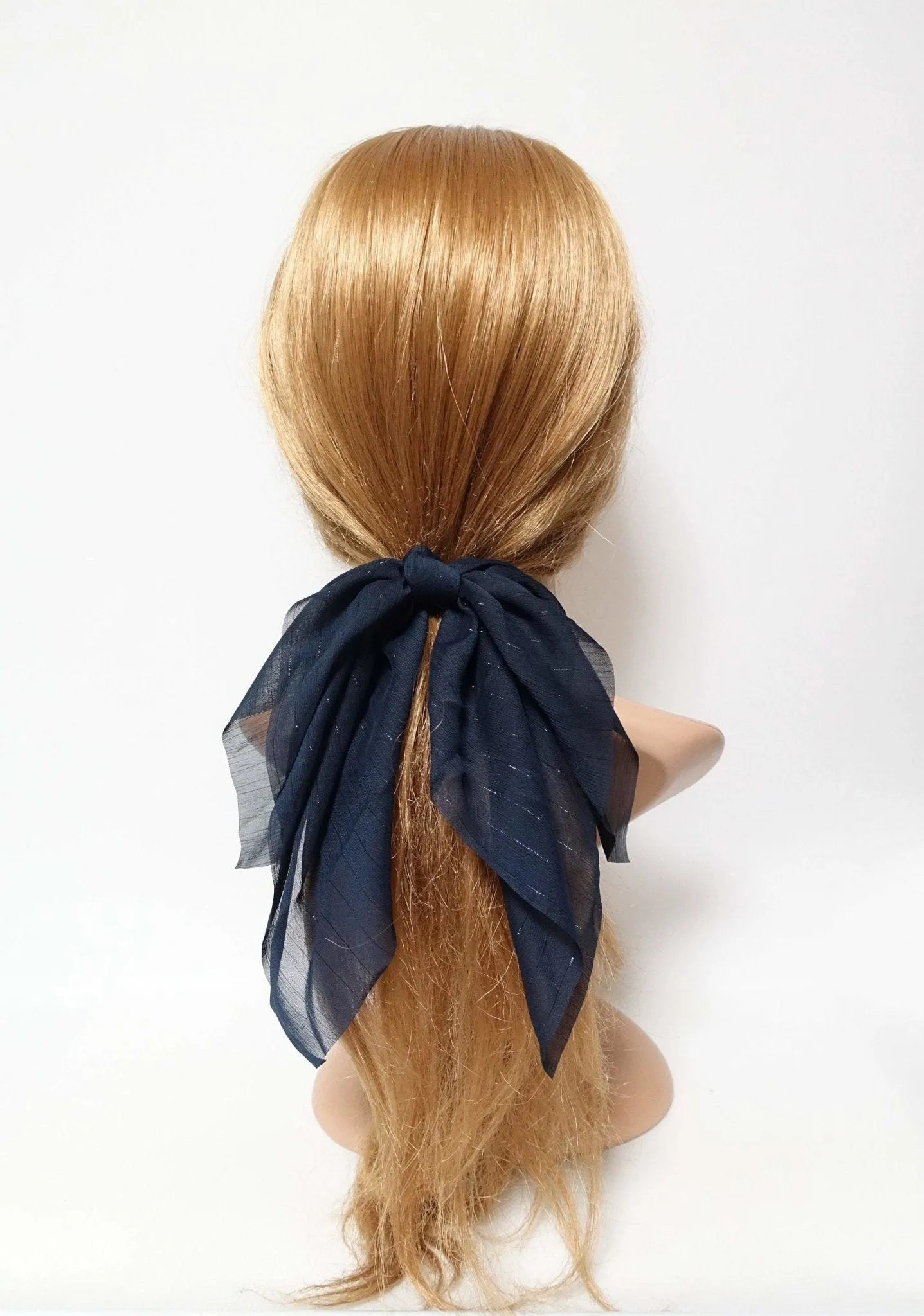 chiffon glitter stripe bow knot hair elastic ponytail holder women hair tie