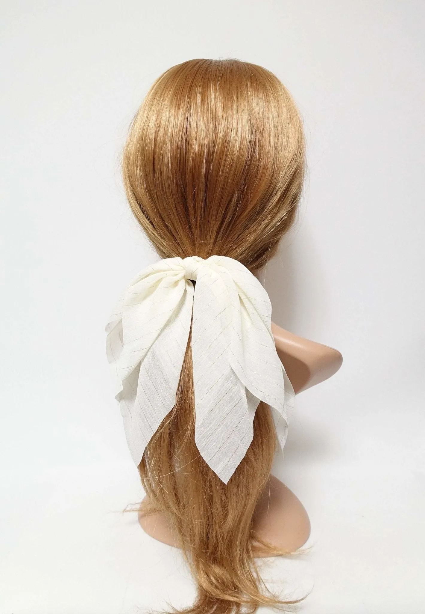 chiffon glitter stripe bow knot hair elastic ponytail holder women hair tie