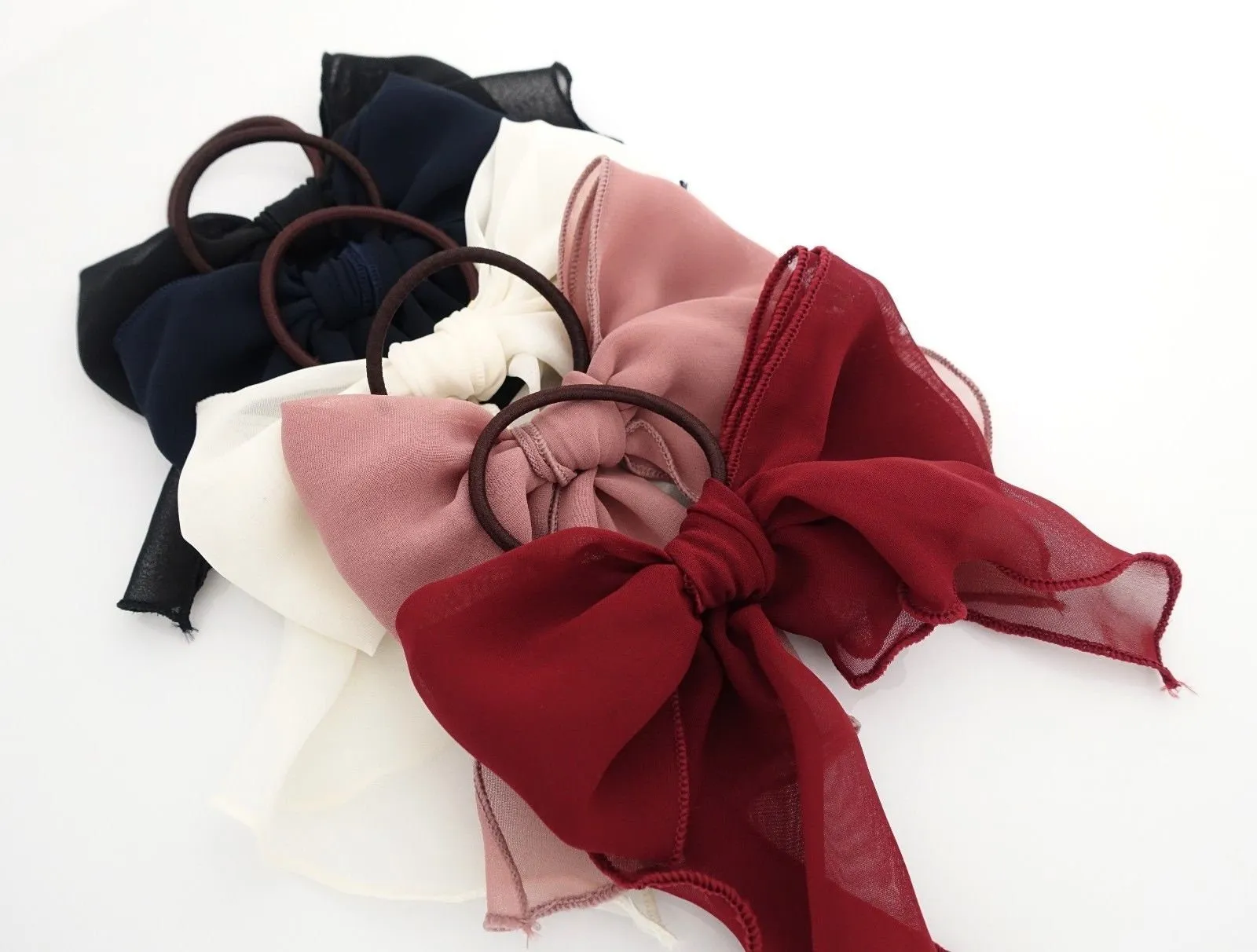 Chiffon solid color bow knot hair tie elastic ponytail holder for women