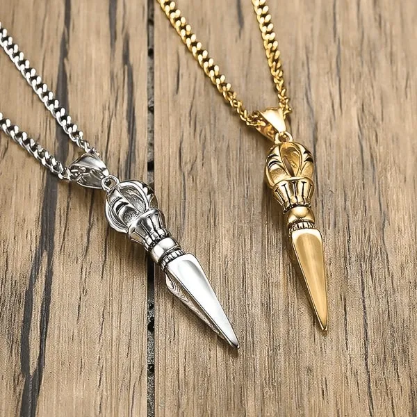 Classy Men Gold Dagger Pendant Necklace