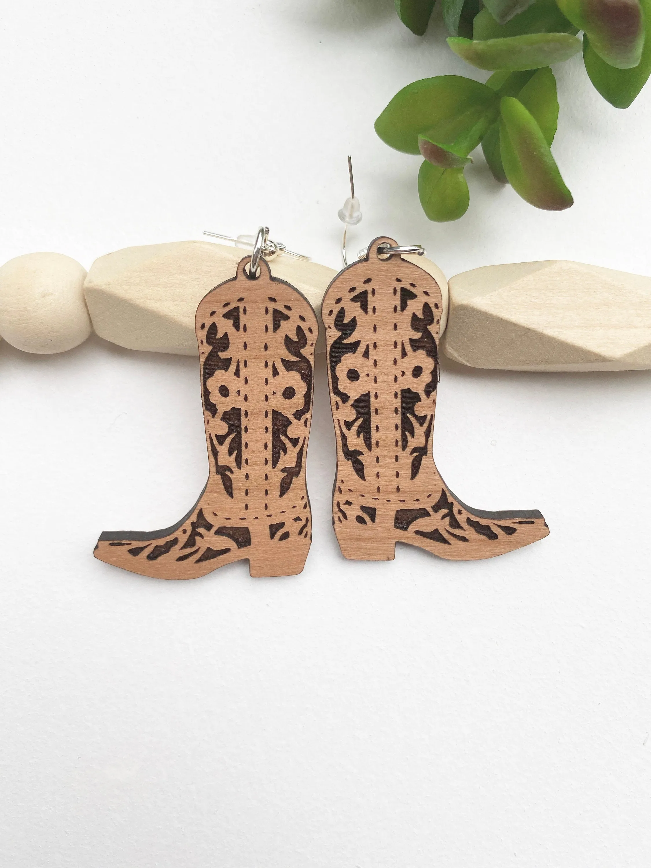 Cowboy Boot Wood Earrings Lightweight Earrings Cowgirl Dangle Earrings Christmas Gift for Country Girl