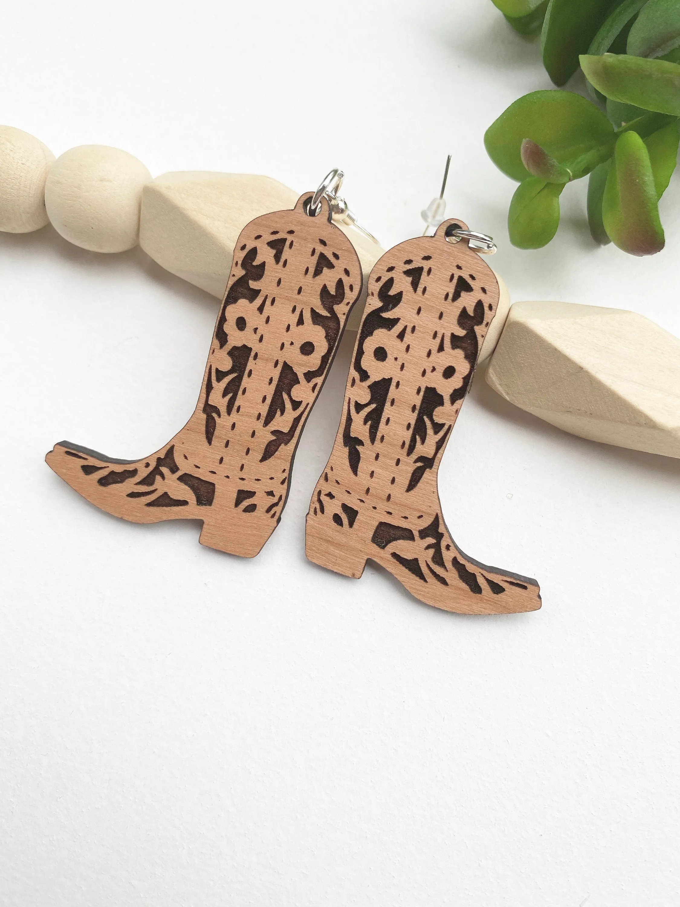 Cowboy Boot Wood Earrings Lightweight Earrings Cowgirl Dangle Earrings Christmas Gift for Country Girl