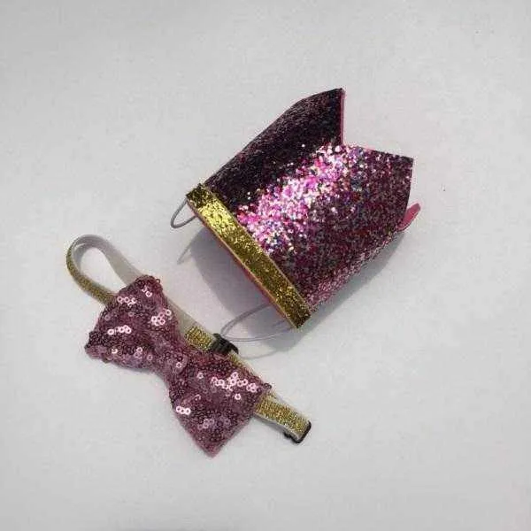 Dog Birthday Crown & Bow Tie Collar - Pink/gold Custom Age