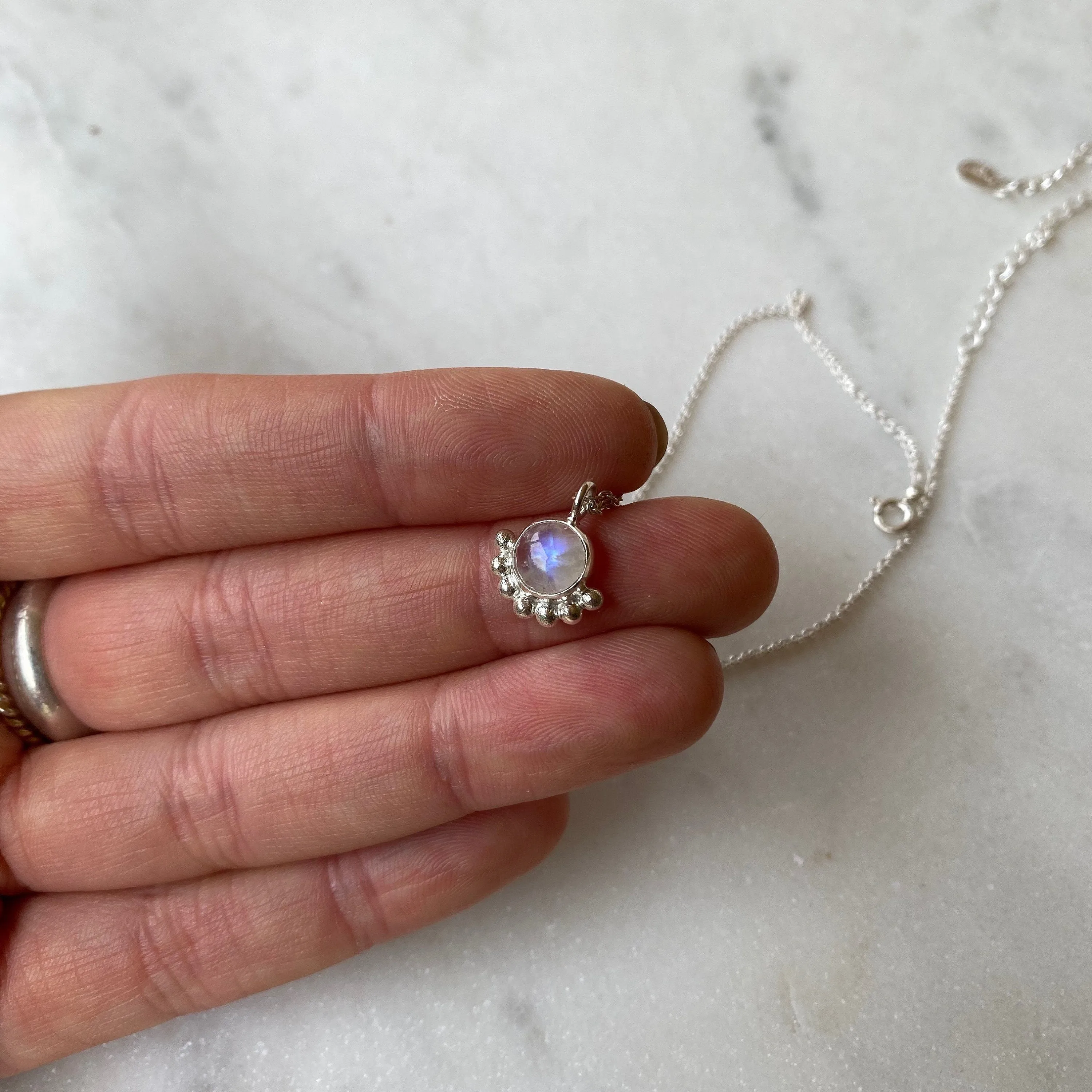 Equilbrium Sterling Silver Rainbow Moonstone Necklace