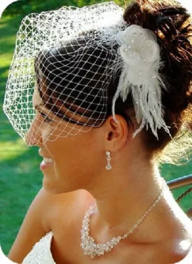 Feather Plume Crystal Pearl Wedding Hair Comb with Silk Petals