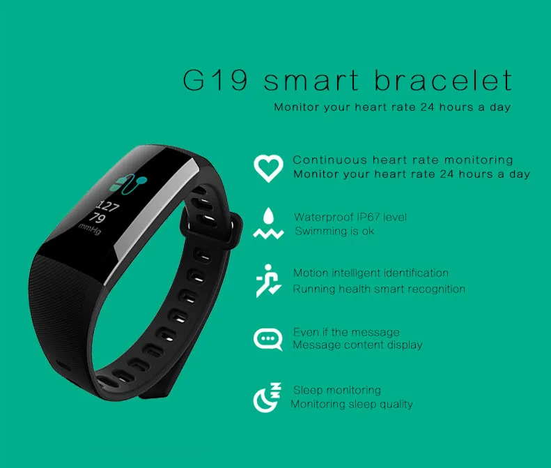 G19 Fitness Bracelet Smartwatch - tracks BP, Pedometer, Pulsometer and more