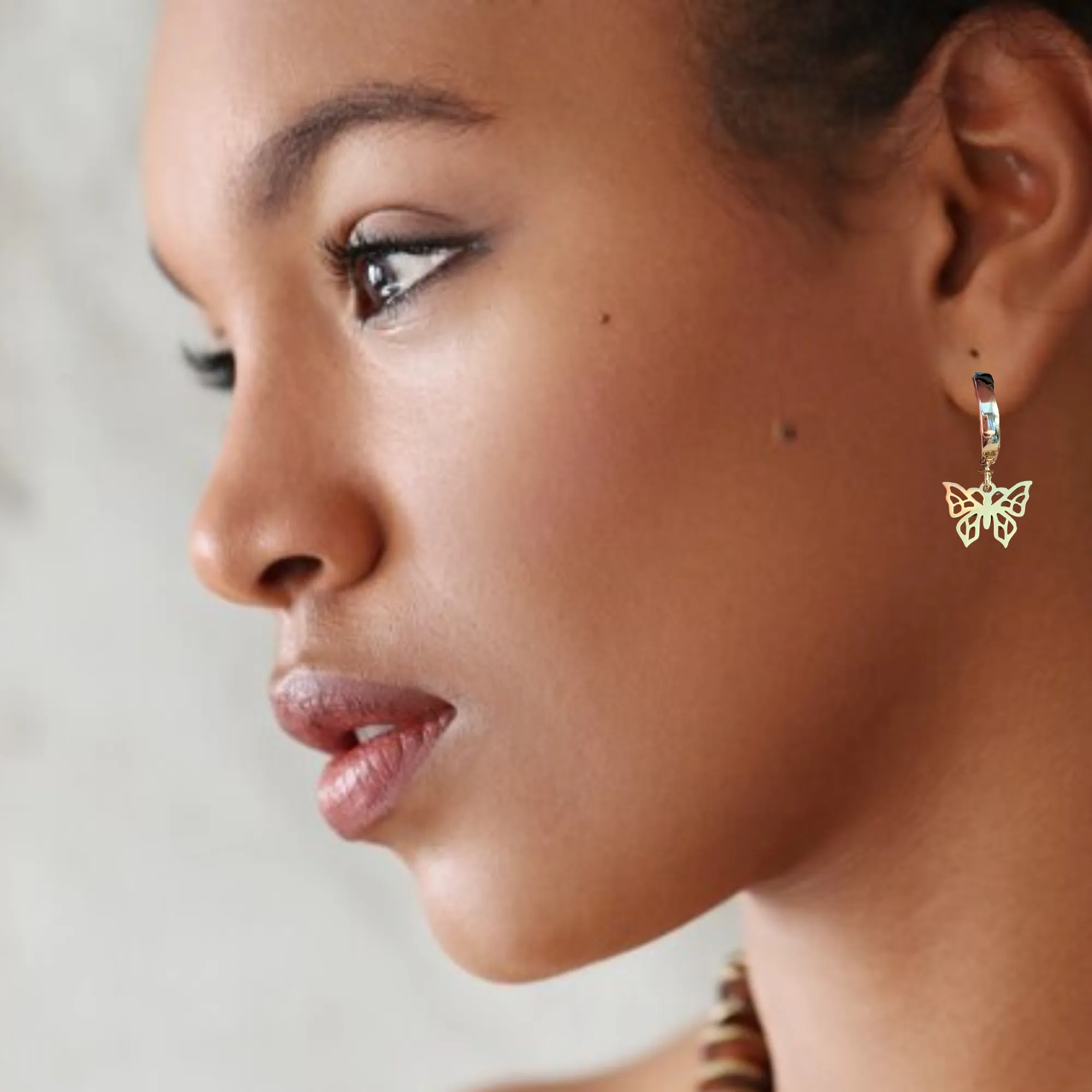 Gold Butterfly Hoop earrings, 16mm Hoop Drop