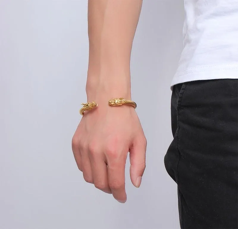 Golden Siamese Dragons Twisted Chain Bangle