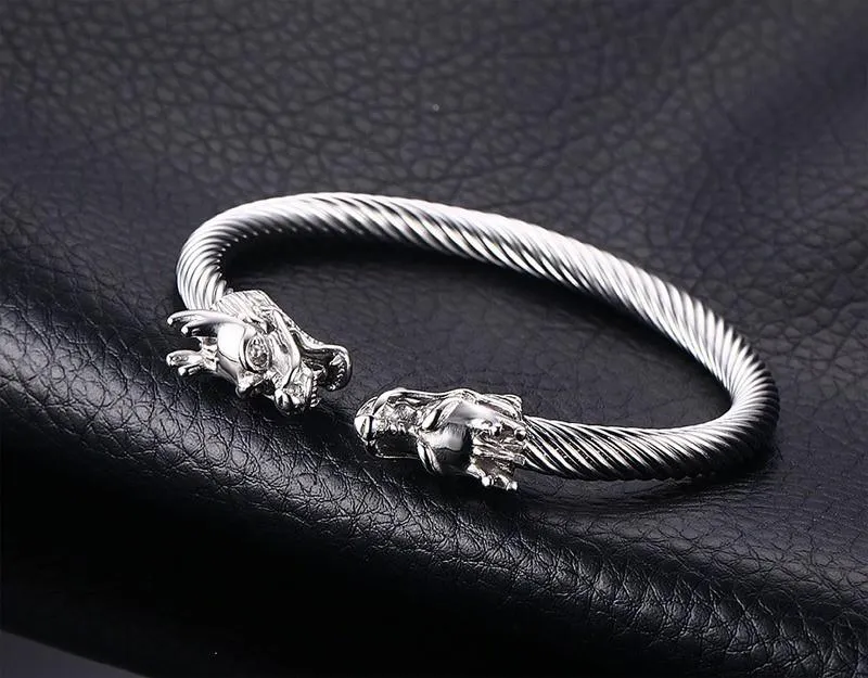 Golden Siamese Dragons Twisted Chain Bangle