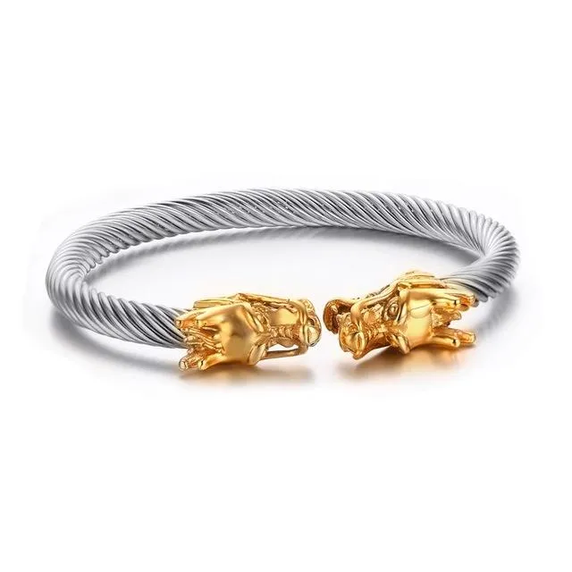 Golden Siamese Dragons Twisted Chain Bangle