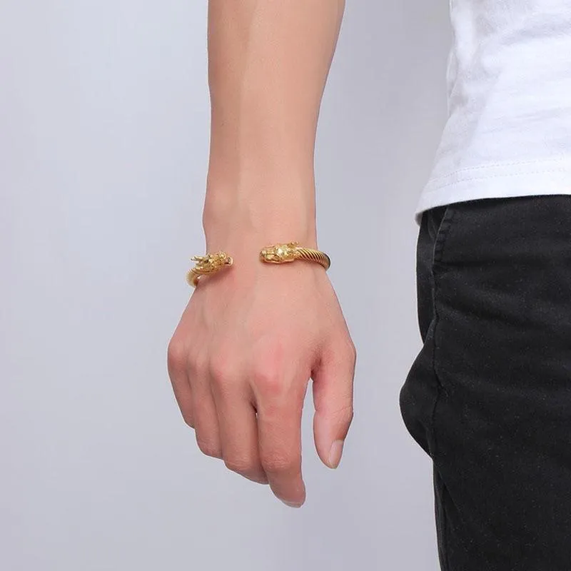 Golden Siamese Dragons Twisted Chain Bangle