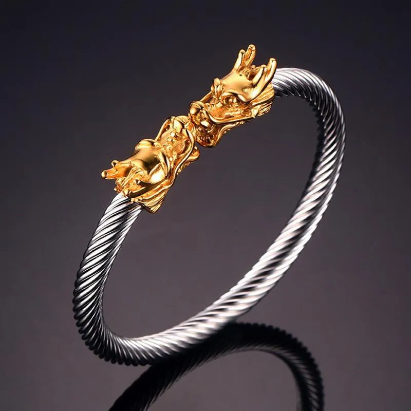 Golden Siamese Dragons Twisted Chain Bangle