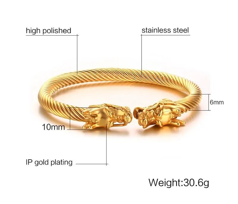 Golden Siamese Dragons Twisted Chain Bangle