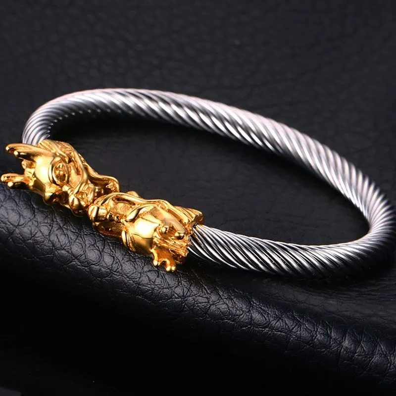 Golden Siamese Dragons Twisted Chain Bangle