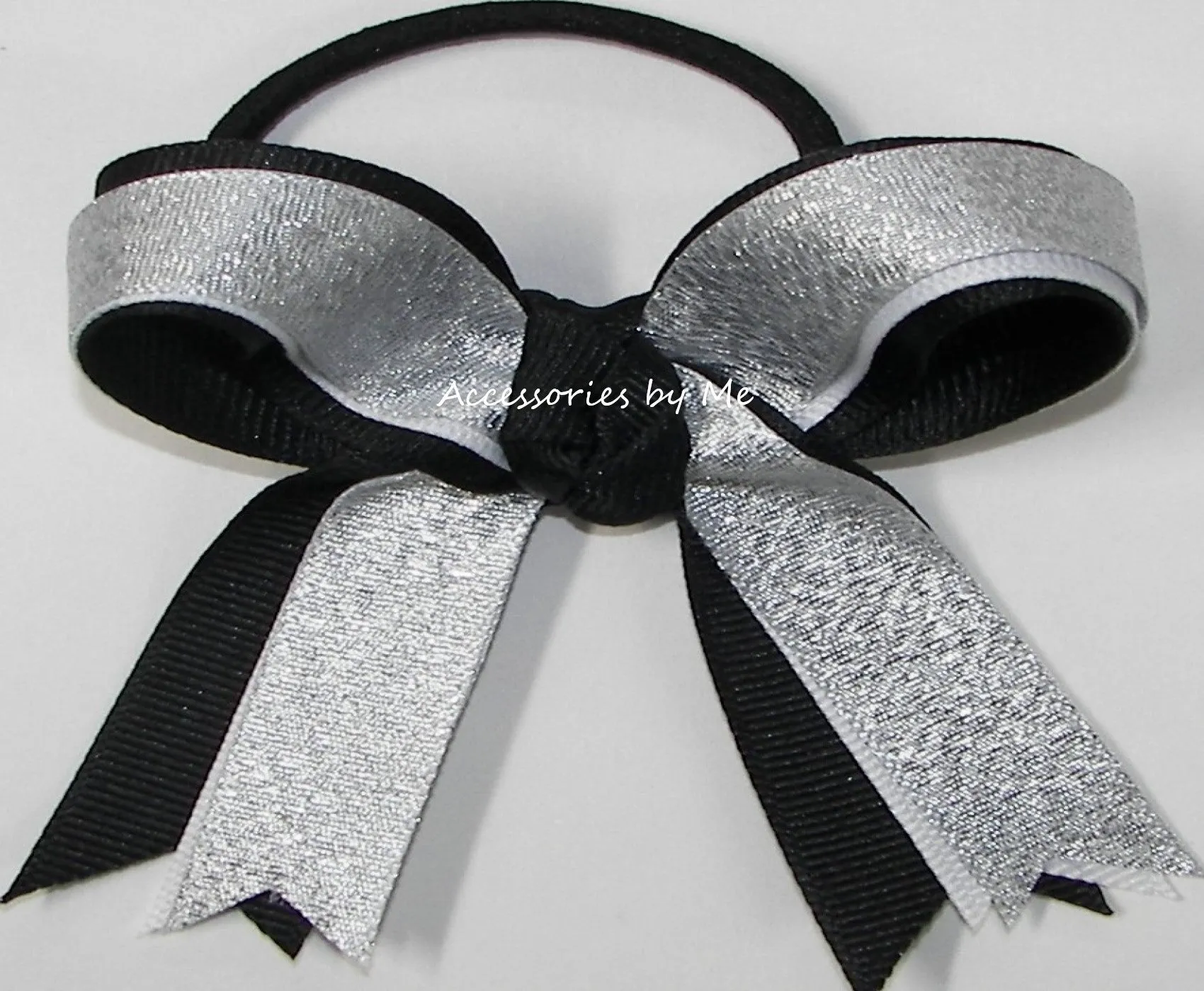 Gymnastics Silver White Black Pigtail Bow