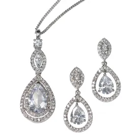 Keira Cubic Zirconia Bridal Earring and Pendant Set