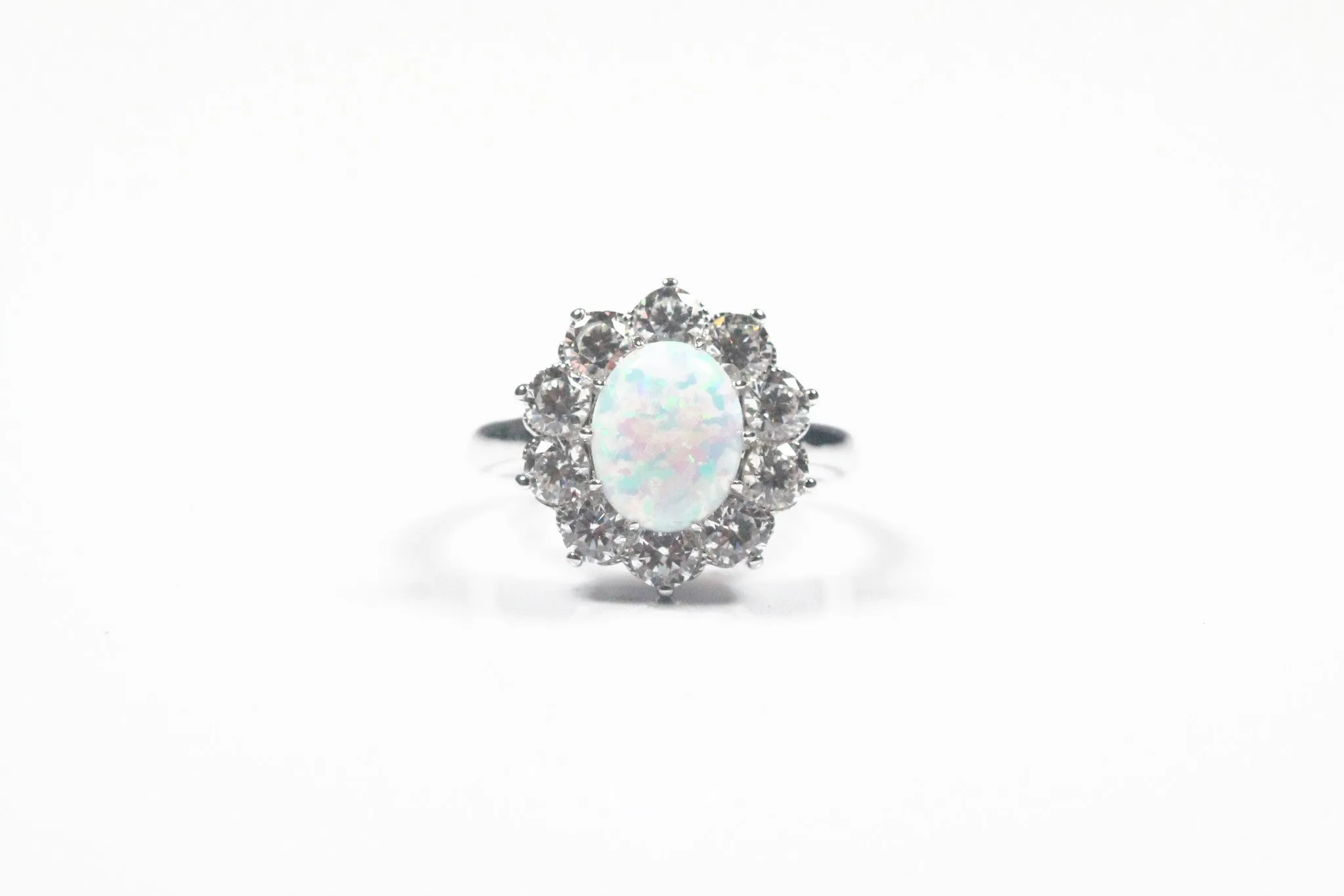 Lafonn Sterling Silver Simulated Opal Ring with Halo